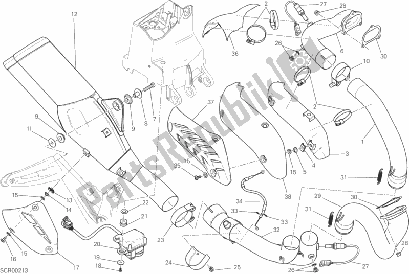 Tutte le parti per il Impianto Di Scarico del Ducati Monster 821 Dark USA 2015